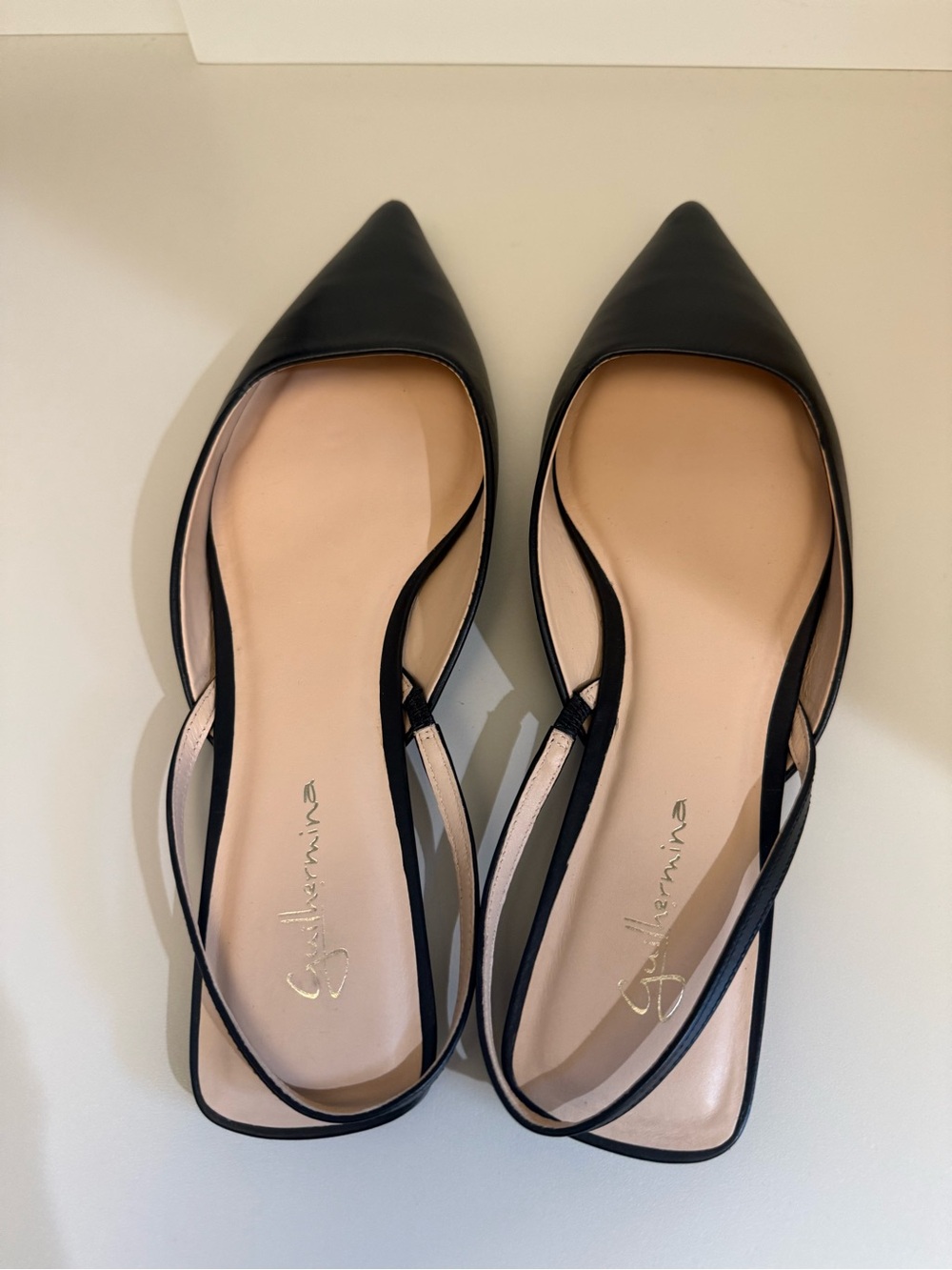 Classic Black Leather Pointed Slingback Flats - Picture 2 of 5
